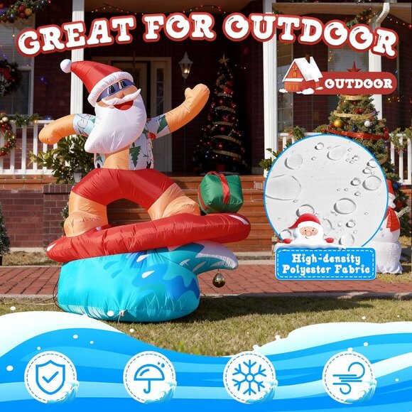 ⚡6FT Santa Inflatable with Lights Tropical Style Hawaiian Christmas Decorations - Picture 5 of 7